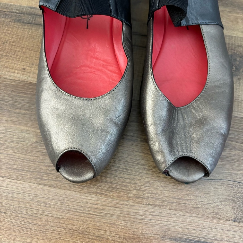 Pas de Rouge Silvia Peep Toe Low Wedge Leather Shoes Women's - Picture 7 of 12